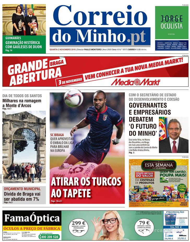 Capa Correio do Minho - 2016-11-02