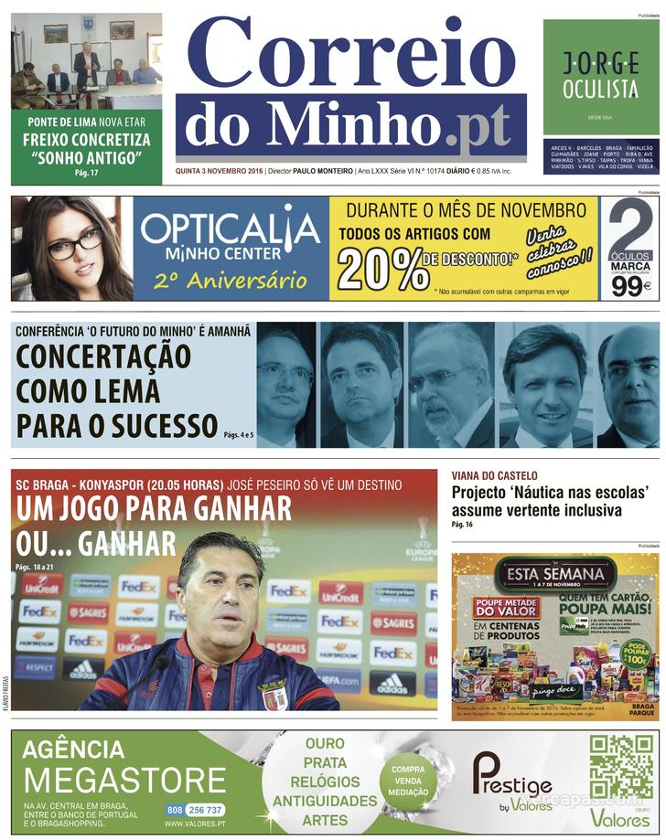Capa Correio do Minho - 2016-11-03