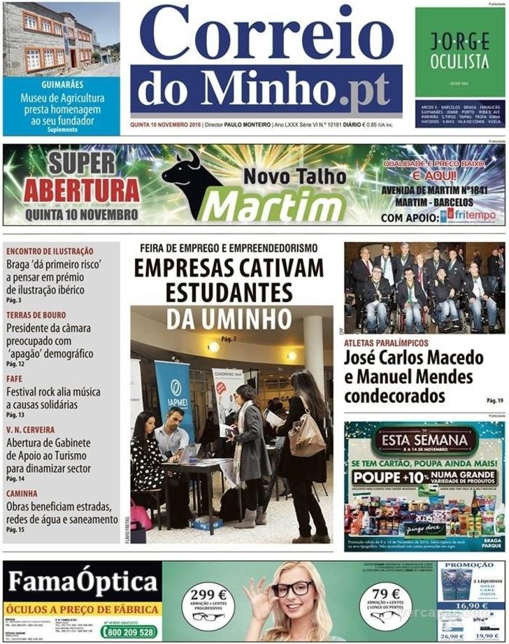 Capa Correio do Minho - 2016-11-10