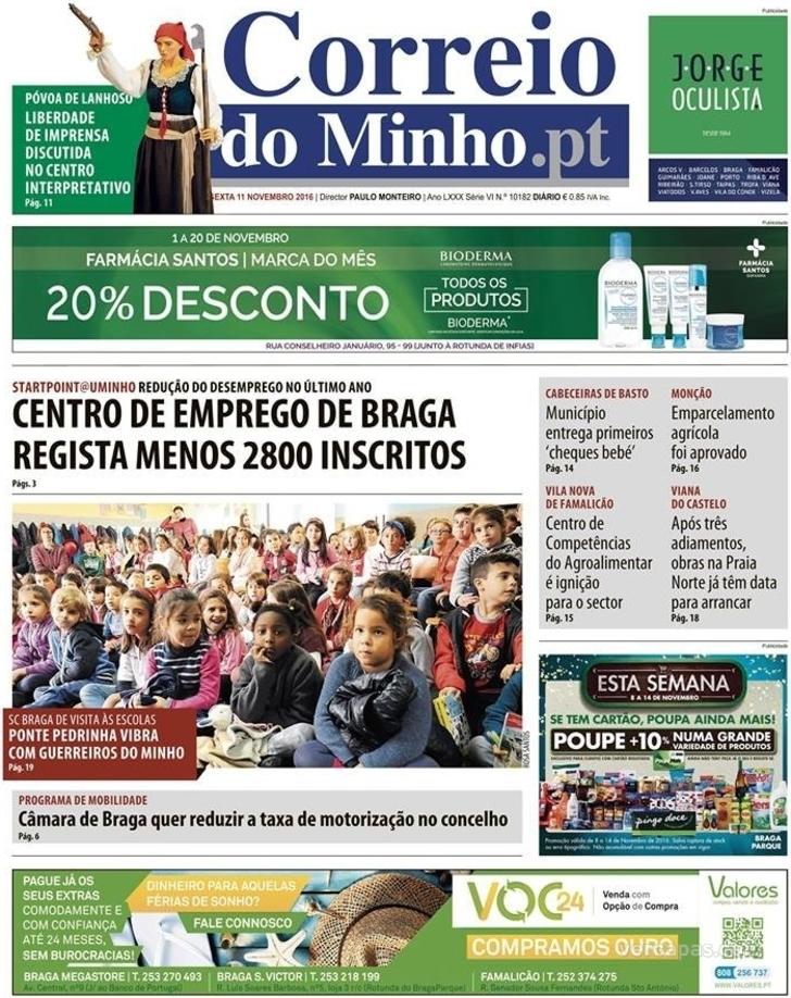 Capa Correio do Minho - 2016-11-11
