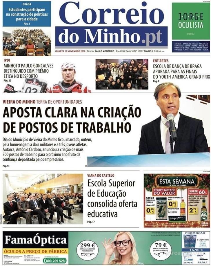 Capa Correio do Minho - 2016-11-16