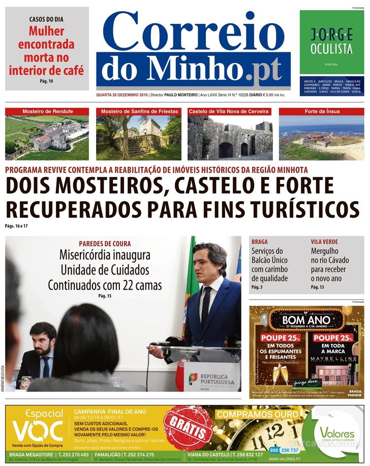 Capa Correio do Minho - 2016-12-28