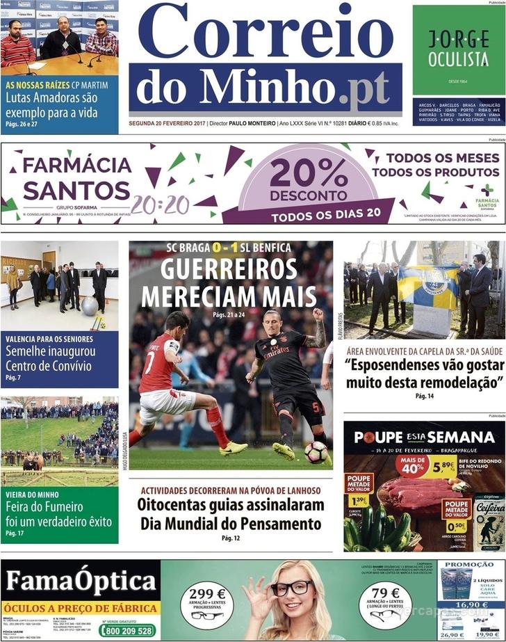 Capa Correio do Minho - 2017-02-20
