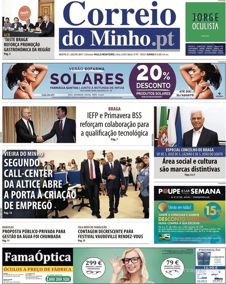 Capa Correio do Minho - 2017-07-21