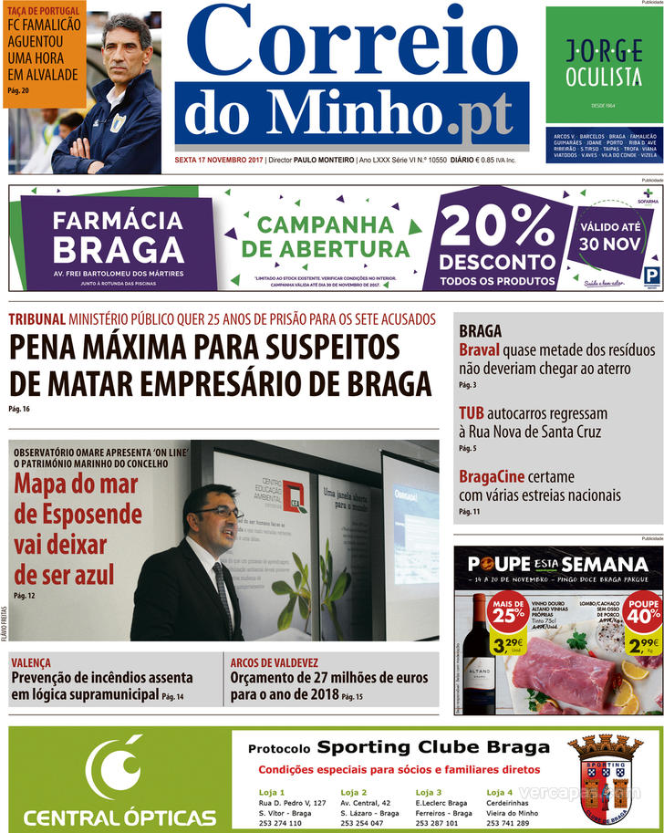 Capa Correio do Minho - 2017-11-17
