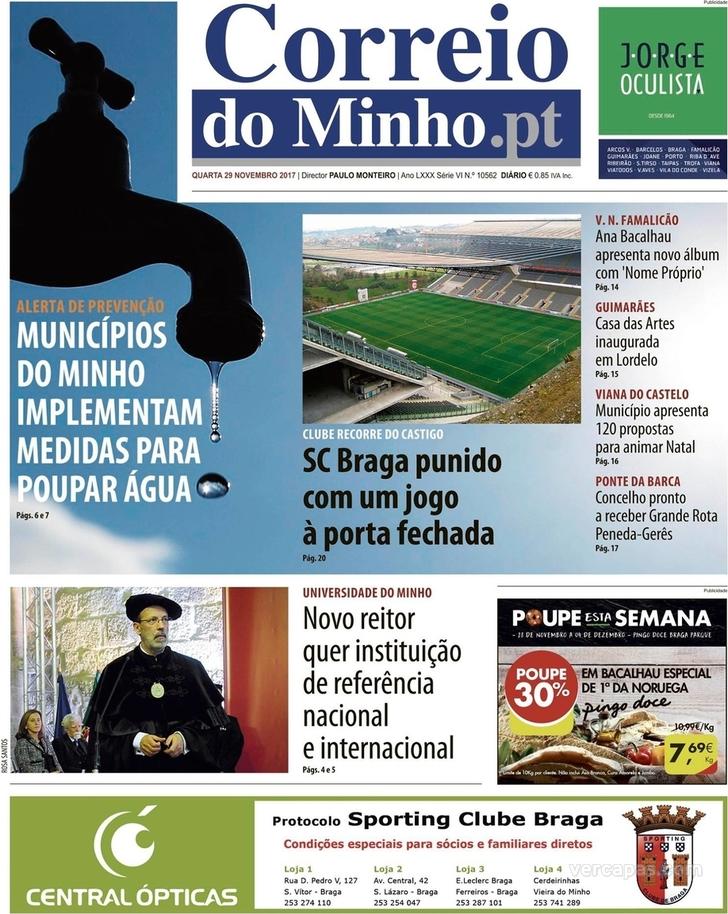 Capa Correio do Minho - 2017-11-29