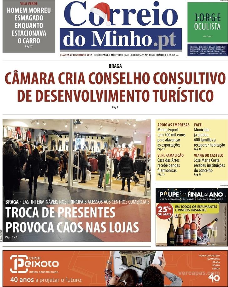 Capa Correio do Minho - 2017-12-27