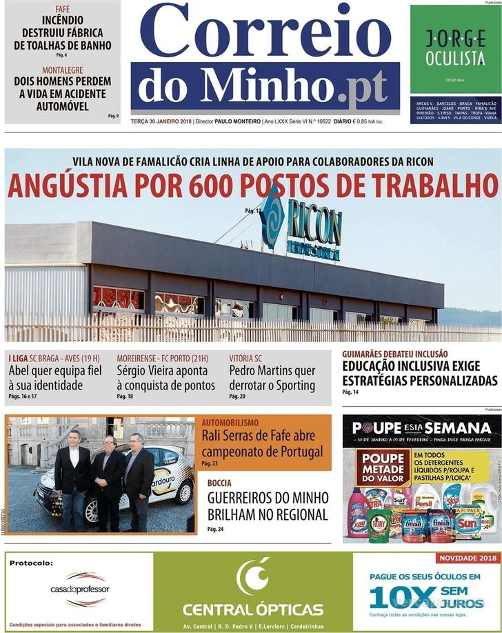 Capa Correio do Minho - 2018-01-30