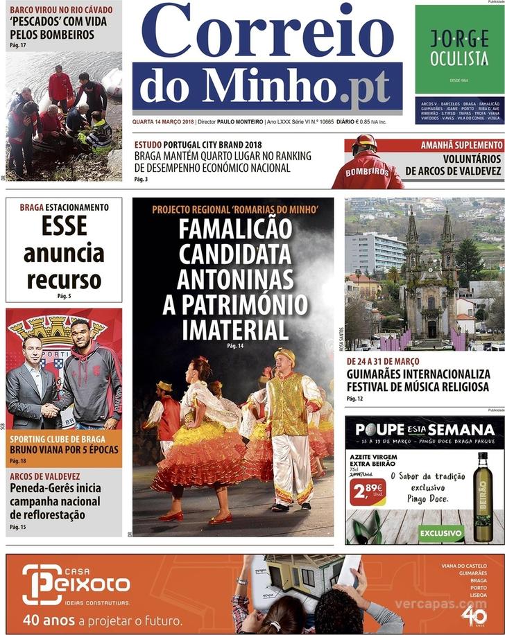 Capa Correio do Minho - 2018-03-14