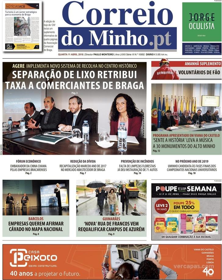 Capa Correio do Minho - 2018-04-11