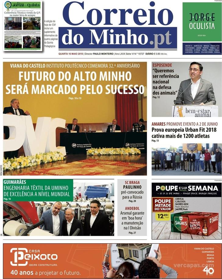 Capa Correio do Minho - 2018-05-16
