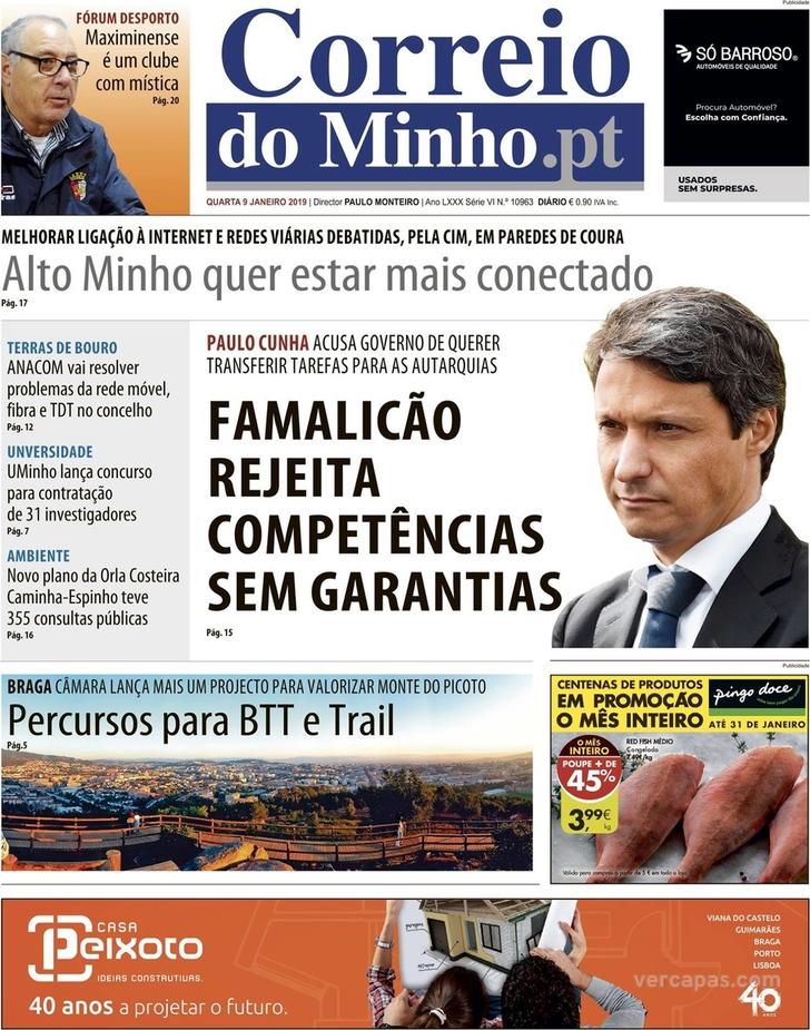 Capa Correio do Minho - 2019-01-09