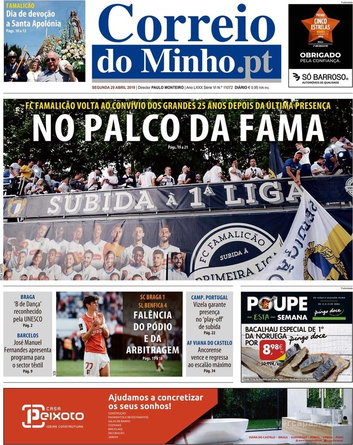Capa Correio do Minho - 2019-04-29