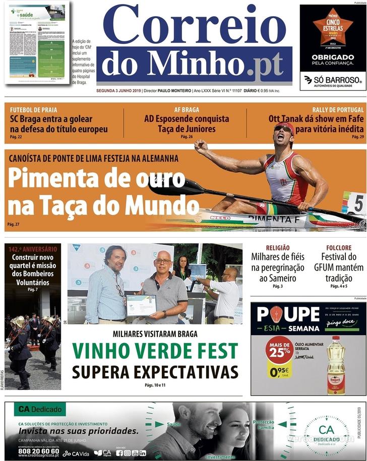 Capa Correio do Minho - 2019-06-03