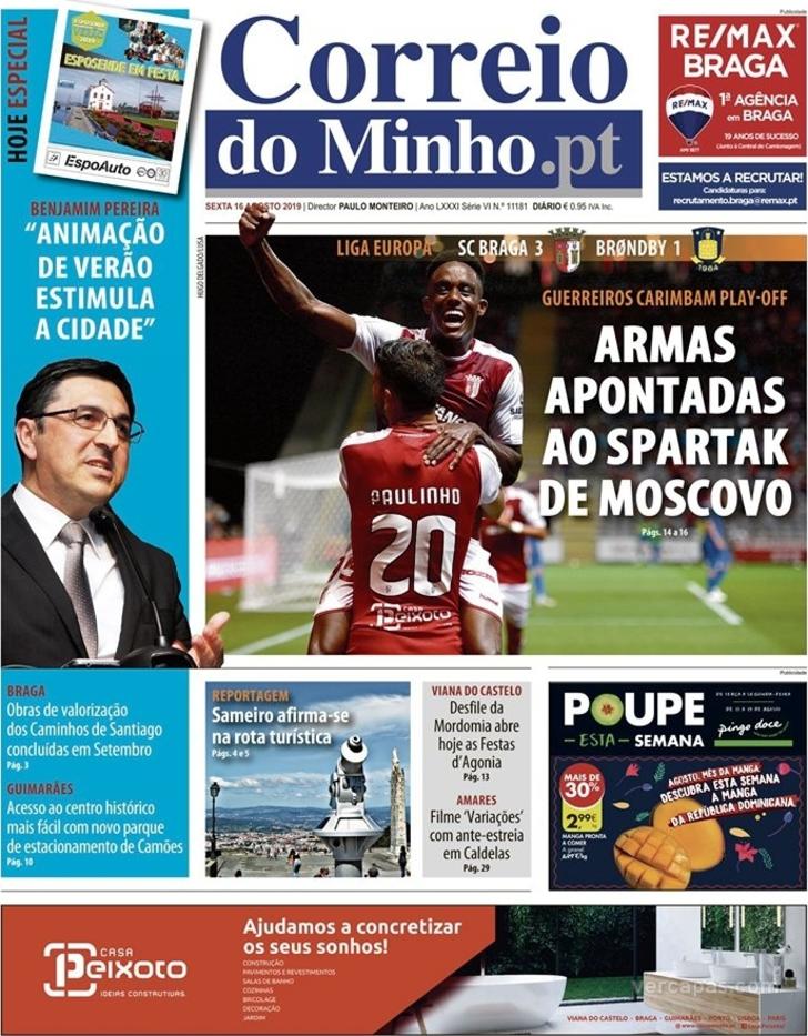 Capa Correio do Minho - 2019-08-16