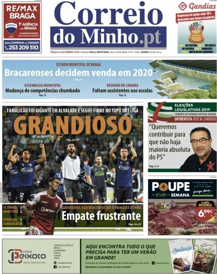 Capa Correio do Minho - 2019-09-24