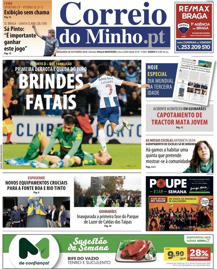 Capa Correio do Minho - 2019-10-28