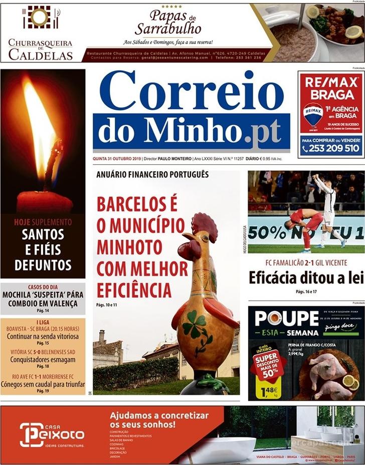 Capa Correio do Minho - 2019-10-31