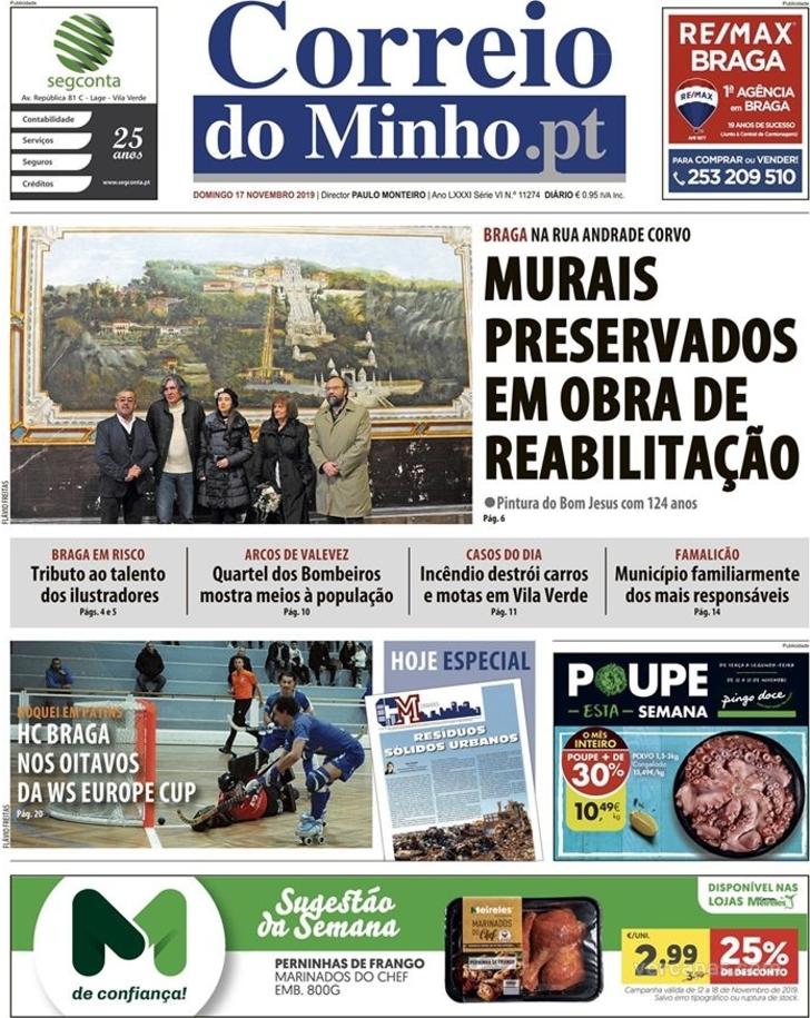 Capa Correio do Minho - 2019-11-17