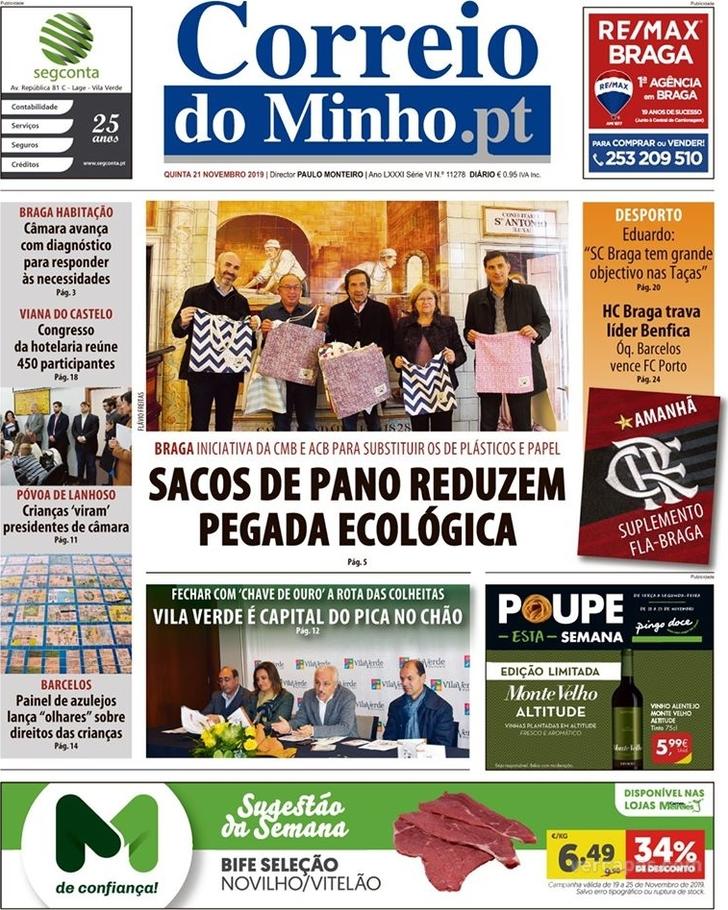 Capa Correio do Minho - 2019-11-21