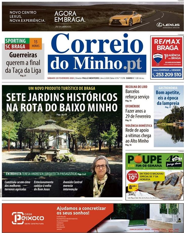Capa Correio do Minho - 2020-02-29