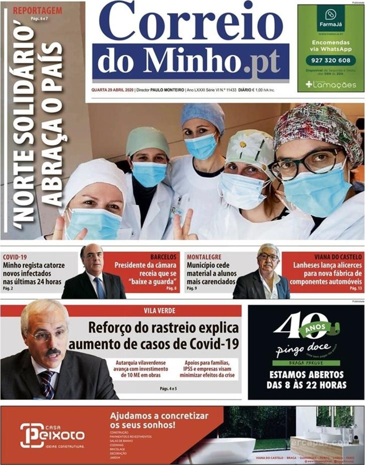 Capa Correio do Minho - 2020-04-29