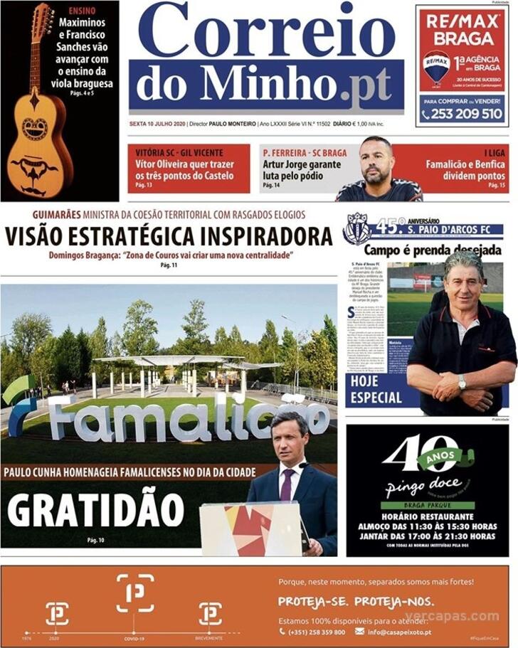 Capa Correio do Minho - 2020-07-10