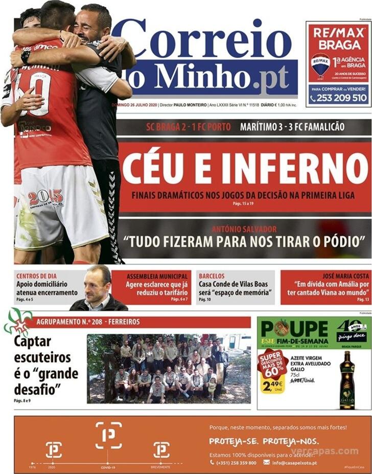 Capa Correio do Minho - 2020-07-26