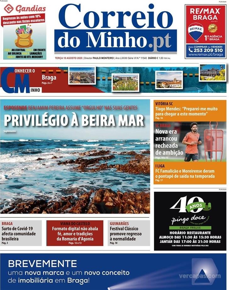 Capa Correio do Minho - 2020-08-18