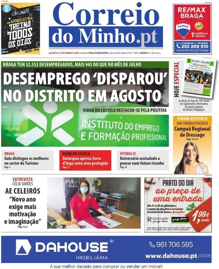 Capa Correio do Minho - 2020-09-23