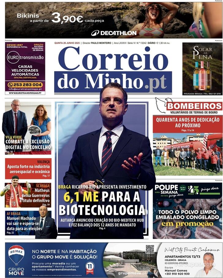 Capa Correio do Minho - 2025-06-26