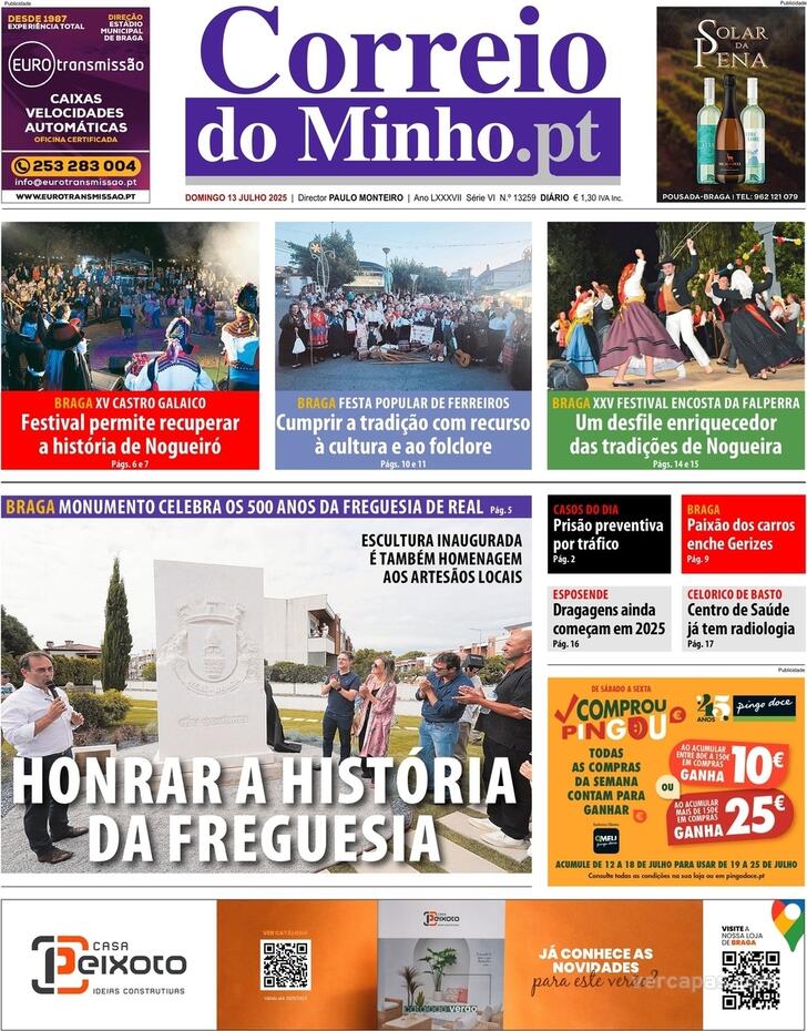 Capa Correio do Minho - 2025-07-13