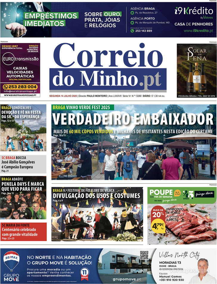 Capa Correio do Minho - 2025-07-14