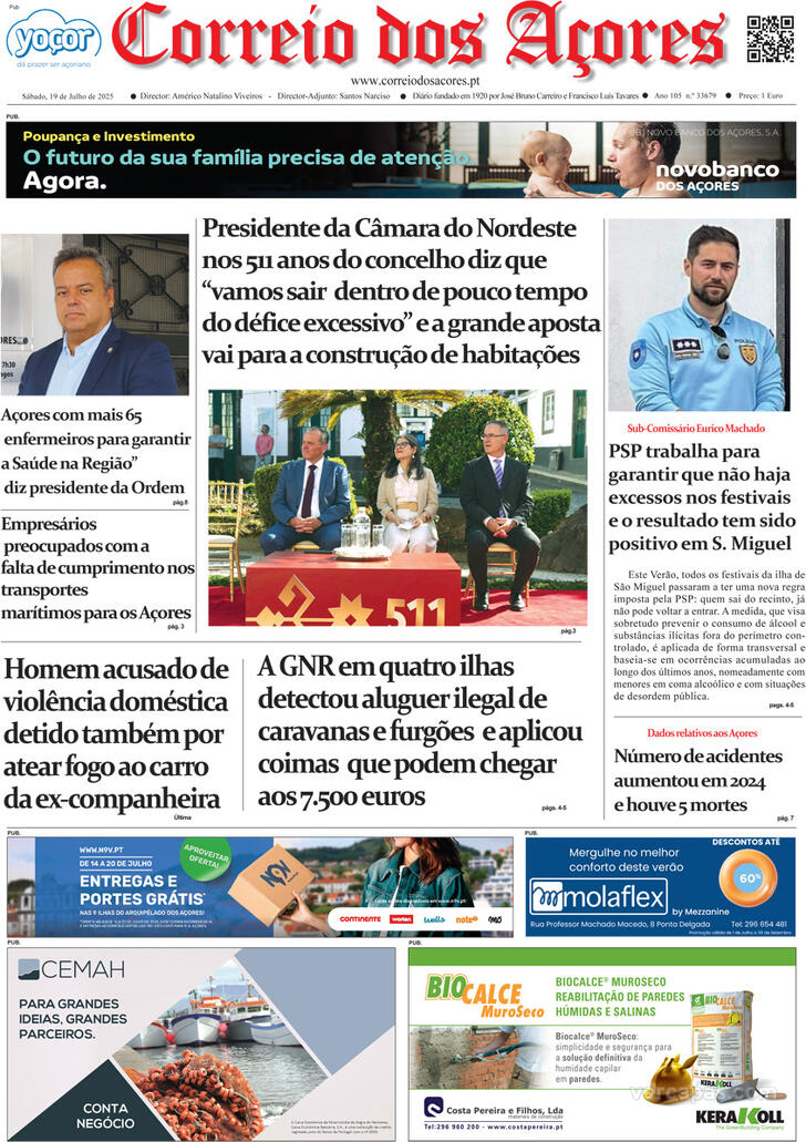 Capa Correio dos Aores - 2025-07-19