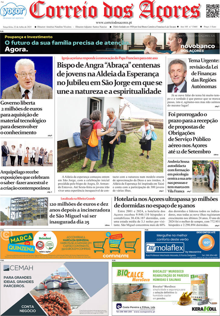 Capa Correio dos Aores - 2025-07-22