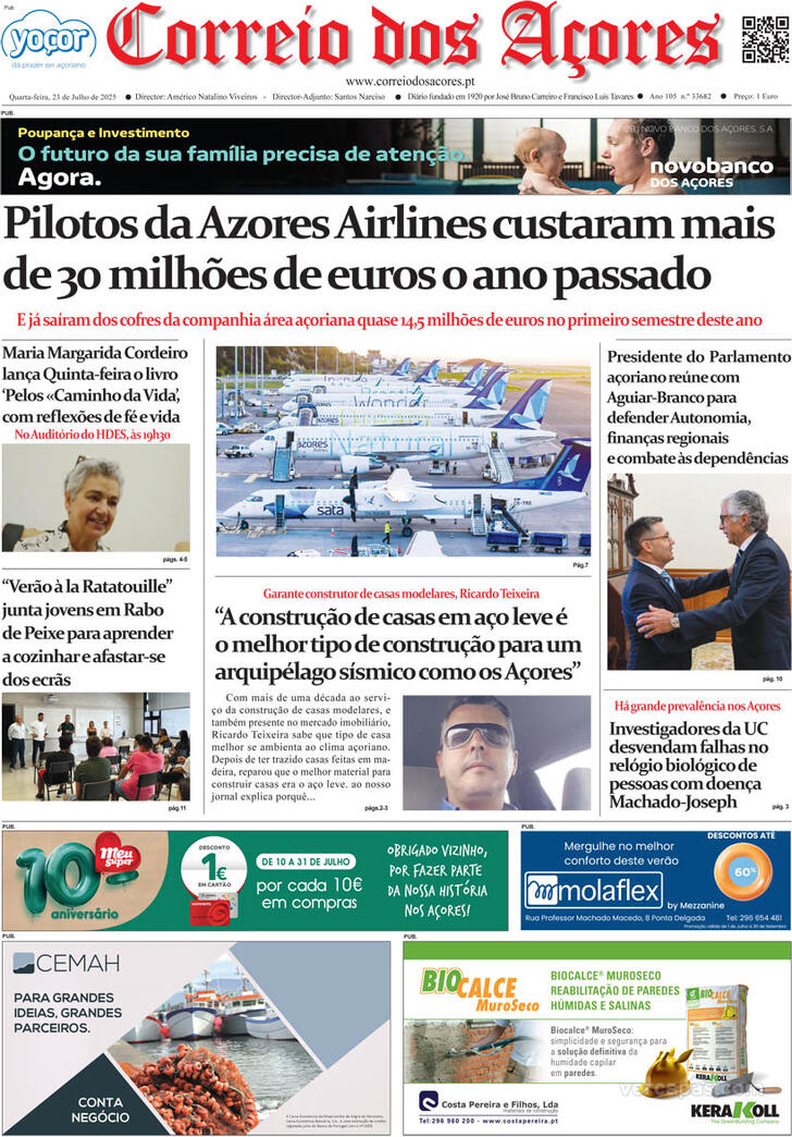 Capa Correio dos Aores - 2025-07-23