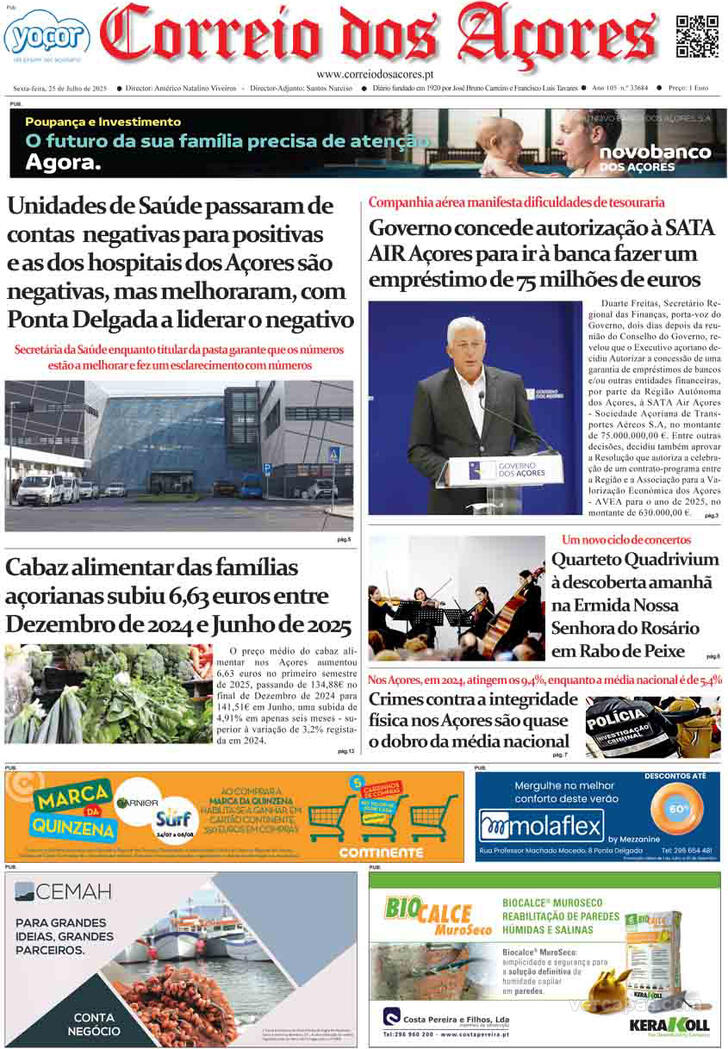 Capa Correio dos Aores - 2025-07-25
