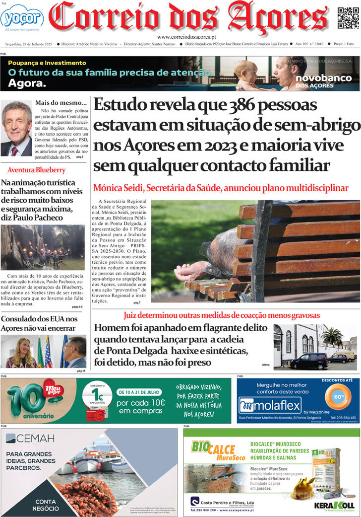 Capa Correio dos Aores - 2025-07-29