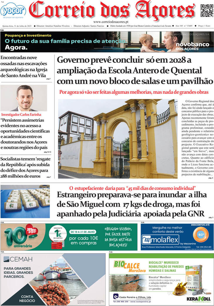 Capa Correio dos Aores - 2025-07-31