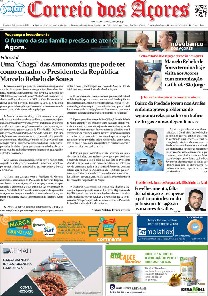 Capa Correio dos Aores - 2025-08-05
