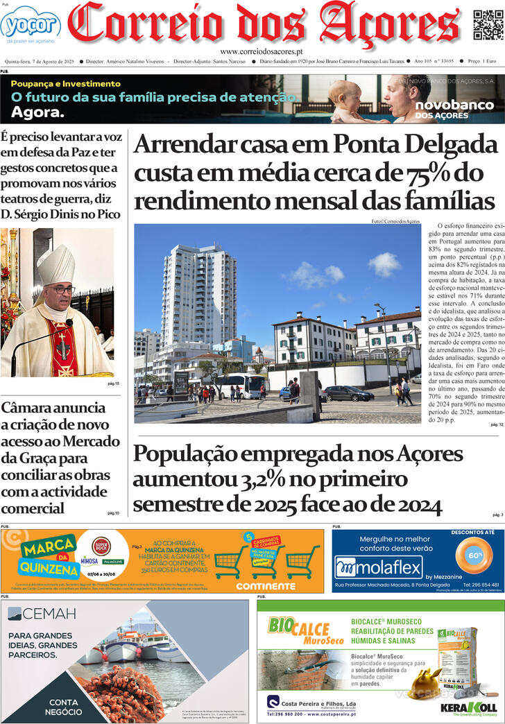 Capa Correio dos Aores - 2025-08-07