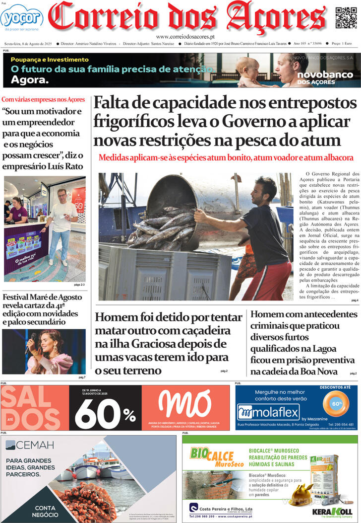Capa Correio dos Aores - 2025-08-08
