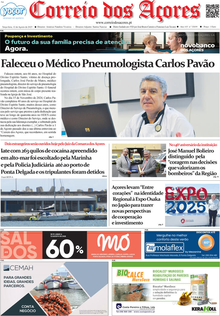 Capa Correio dos Aores - 2025-08-12