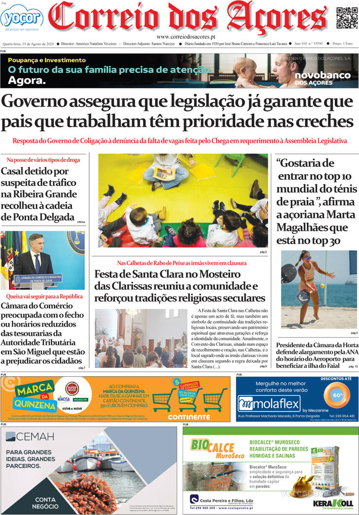 Capa Correio dos Aores - 2025-08-13