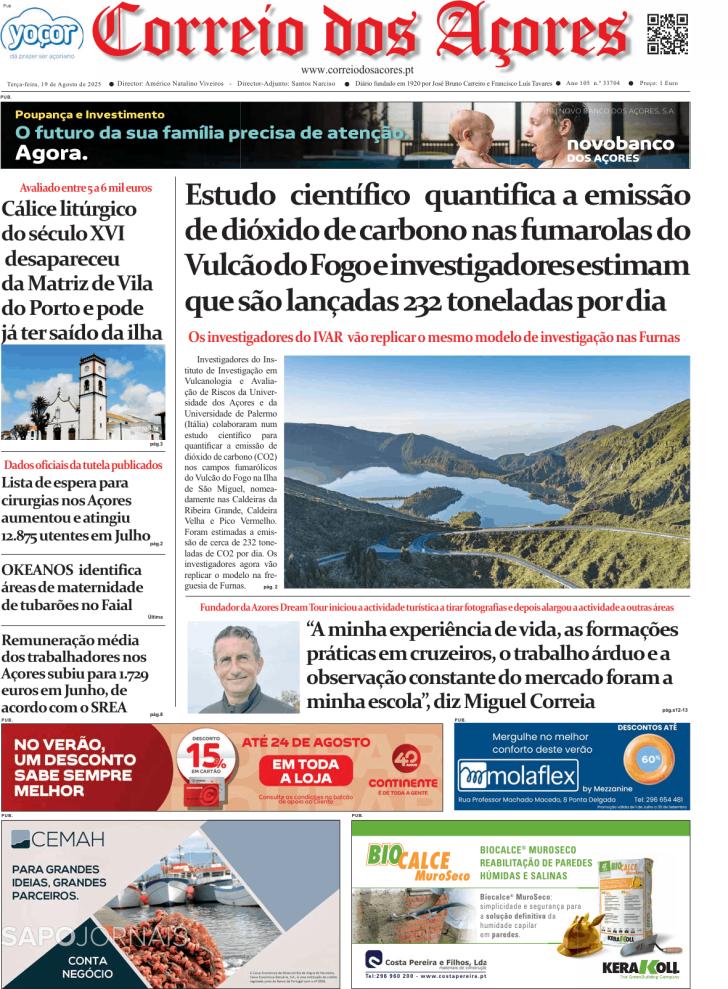 Capa Correio dos Aores - 2025-08-19
