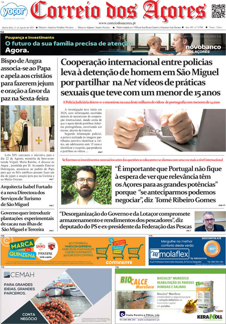 Capa Correio dos Aores - 2025-08-21