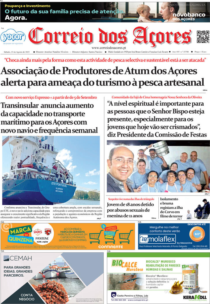 Capa Correio dos Aores - 2025-08-22
