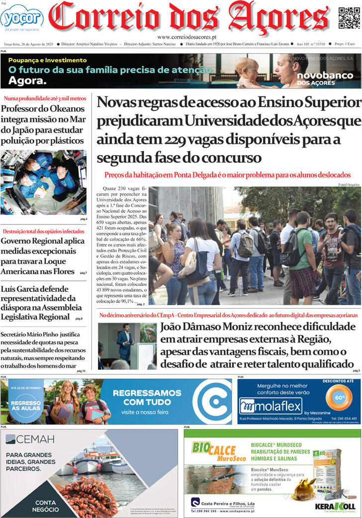 Capa Correio dos Aores - 2025-08-26