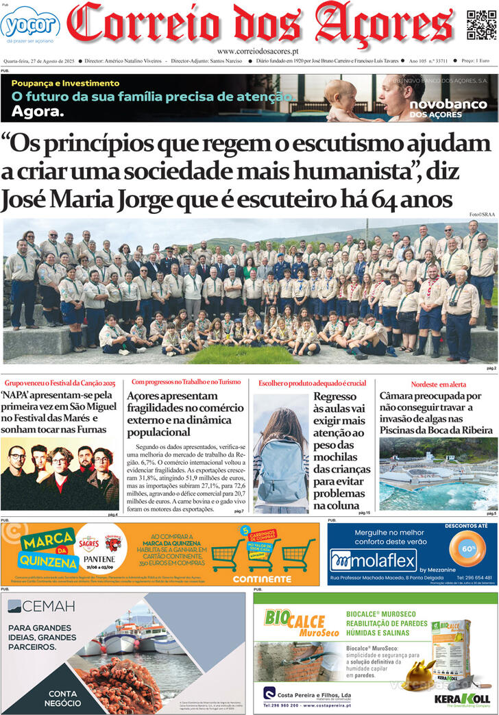 Capa Correio dos Aores - 2025-08-27