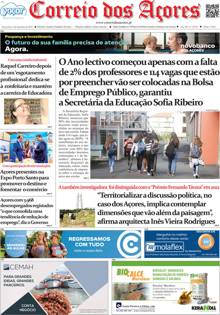 Capa Correio dos Aores - 2025-09-02